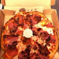 Meat Lovers Pizza · Red sauce, original crust, mozzarella cheese, pepperoni, salami, canadian bacon, applewood s...