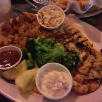 Seafood Platter · Fried catfish, gulf shrimp, and crawfish tails served with choice of side, cocktail sauce, t...