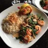 Shrimp Cilantro · Jumbo shrimp sauteed with garlic, cilantro, natural herbs and spices and a hint of lemon.