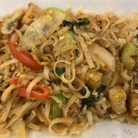 Drunken Noodles · Sauteed rice noodles with egg, celery, onion, sweet pepper, mushroom and cashews with holy b...