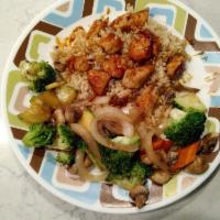 Hibachi Chicken · Hibachi style grill chicken with mix vegServed with choice of rice