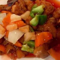 Sweet and Sour Pork · Pork in sweetened sauce with vinegar base.