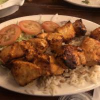 Chicken Kebab · Boneless chicken breast marinated with a sauce and grilled on skewers.