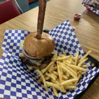 South of the Border Burger · 1/2 lb. charbroiled burger, pepper jack, jalapenos, spicy mayo, lettuce, tomato, red onions.