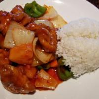 Sweet and Sour Pork · Cooked with or incorporating both sugar and a sour substance.