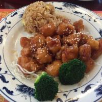 Sesame Chicken · Deep-fried crispy chicken cooked with house sesame sauce.