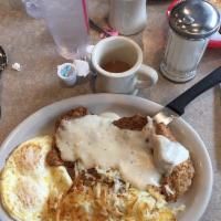 Chicken Fried Steak · Breaded in our kitchen and deep fried. Topped with cream gravy.