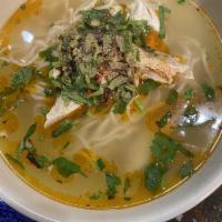 Morning Market Noodle · Plain noodle with chicken soup, garlic, chili oil and lime flavor with chicken or tofu and m...