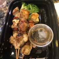Chicken Skewers · 3 pieces. Grilled chicken on a skew with teriyaki sauce.