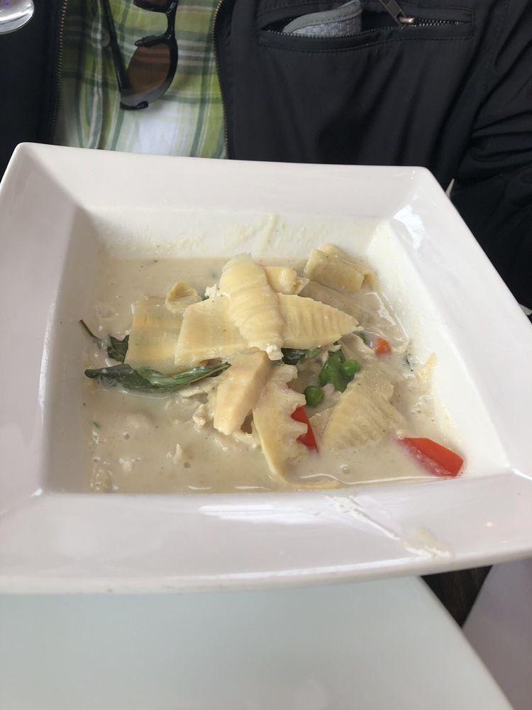 Green Curry · Bamboo shoots, bell peppers, peas, carrots, basil leaves in green curry sauce. curry entree is cooked to order with your choice of protein and served with Jasmine rice.