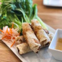 Cha Gio · Pork egg rolls filled with mushrooms, vermicelli and vegetables, served with a chili lime fi...