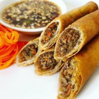 Spring Rolls · Four deep fried spring rolls stuffed with cabbage, carrot, mung bean noodles, baked tofu, an...