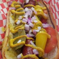 Chicago Dog · Drag it through the garden. 1/4 lb. dog, tomatoes, special relish, dill pickle, banana peppe...