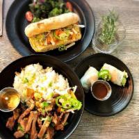 Banh Mi Sandwich · Ciabatta Bread, Mango Mayo, Cilantro, Pickled Daikon and Carrot, Jalapenos, Crispy Shallot, ...