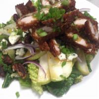 Caramel Apple Chicken Salad · Caramel apples, toasted pecans, crumbly blue cheese, red onion, crispy spiced chicken, mixed...