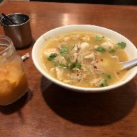 Tom Yum Noodle Soup · Thin rice noodles with shrimp, ground chicken, fish ball and bean sprouts flavored with lime...