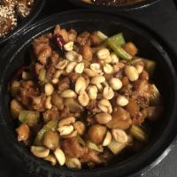 Kung Pao Chicken · Diced carrot, green pepper, waterchestnuts and celery peanuts. Spicy.