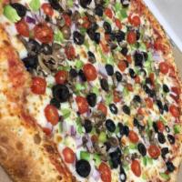 Central Park Veggie Pizza · For the light weights! green pepper, onion, black olive, mushroom, diced tomato, Wisconsin w...