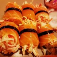 Angel Roll · Marinated crab stick wrapped with sliced tuna or salmon (no rice, seaweed tie).