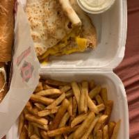 Grilled Chicken Quesadilla · Served with fries & sour cream