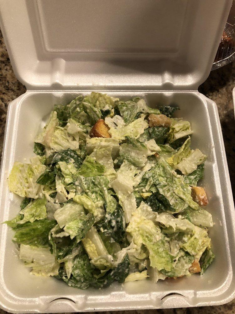Caesar Salad · Romaine lettuce, Parmigiana cheese, Caesar dressing and
croutons. Add grilled chicken for an additional charge.