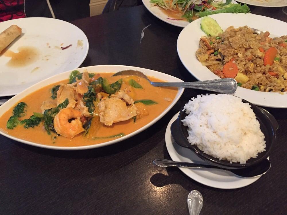 Pumpkin Curry · Creamy red curry sauce come with chicken and shrimp, bell peppers, Thai basil and coconut milk.