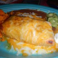 Chimichanga · A flour tortilla filled with your choice of meat, deep-fried and topped with melted cheese a...
