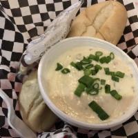 Clam Chowder · Classic New England style served in a bread bowl.