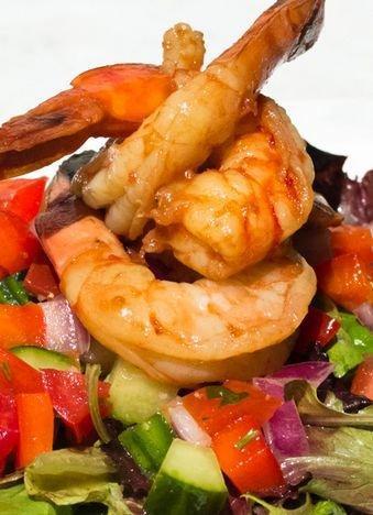 Grilled Shrimp Salad · Lettuce, Tomato, Cucumbers, Red Onions, Basil, with Grilled Shrimp