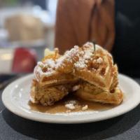 Crispy Fried Chicken and Waffles · Crispy chicken breast, Belgian style waffle & warm syrup.