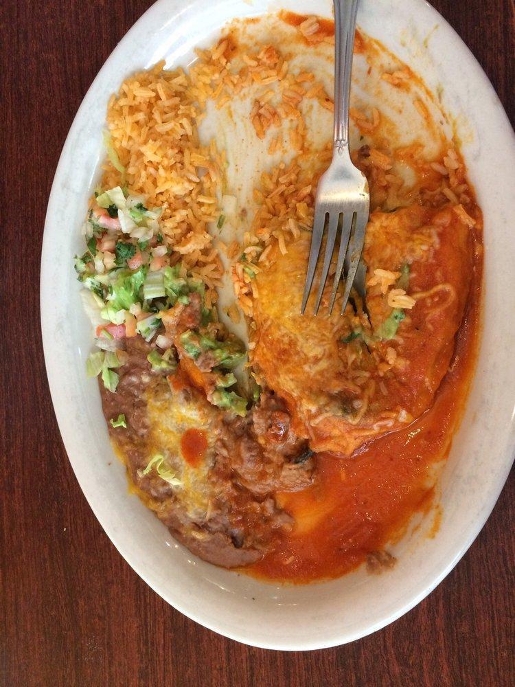 Chile Relleno · A fresh pasilla chile filled with monterey jack cheese, covered with our fluffy egg butter, and fried to golden brown. Topped with our homemade ranchero sauce and cheese.