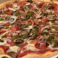 Lucino's Supreme Pizza · Pepperoni, sauage, mushrooms, onions, peppers, black olives.