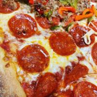 Sicilian Pizza · One size 16 x 16. Traditional thick crust pizza, our fresh tomato sauce, shredded mozzarella...