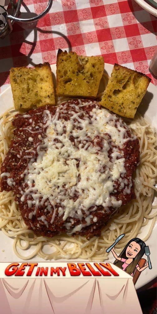 Spaghetti · Fresh spaghetti pasta cooked el dente with our homemade meat sauce and topped with mozzarella and Parmesan cheese.