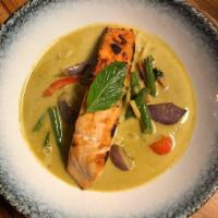Green Curry · Curry dish with hot and light sweet curry sauce in the mix of coconut milk, eggplants, bambo...