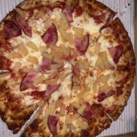 Hawaiian Pizza · Diced pineapple, sliced Canadian bacon, tomato sauce and sprinkled cinnamon.