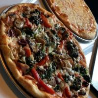 Supreme Pizza · Pepperoni, sausage, ham, mushrooms, onions, spinach, olives and roasted peppers.
