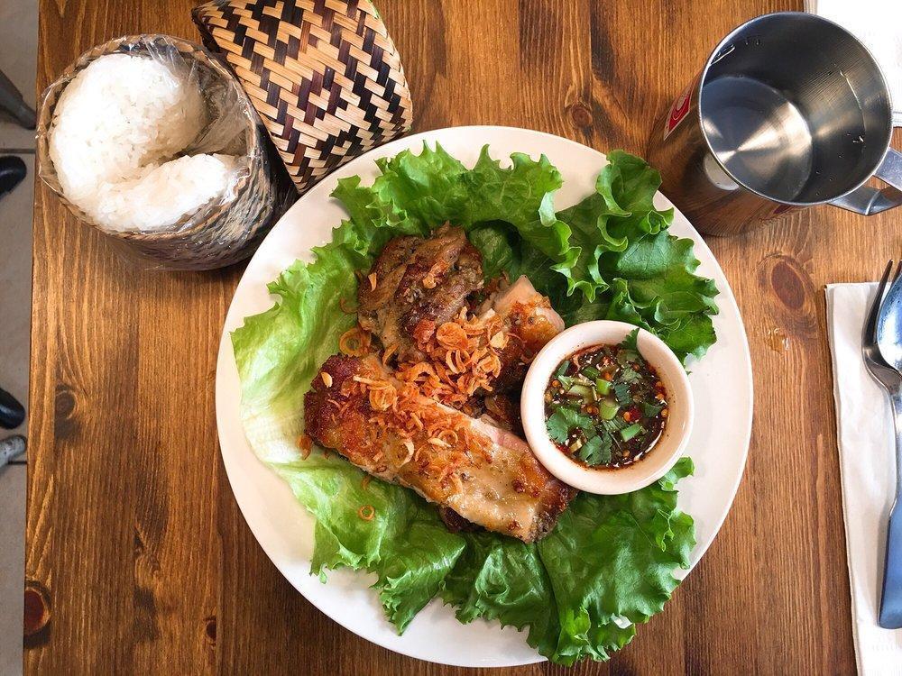 Combo Set Grilled Chicken · serving 3 dishes in regular size
1st dish Grilled Chicken with sticky rice, 
2nd dish Papaya salad, 
3rd dish App or Soup or Salad