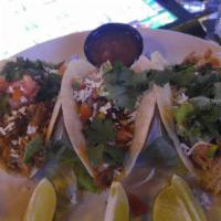 Pork Tacos · Carnitas, pico, Cotija, cilantro, lime, corn tortilla. Chicken or ground beef substitute upo...