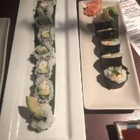 California Roll · 8 pieces. Fresh crab meat, avocado and cucumber.