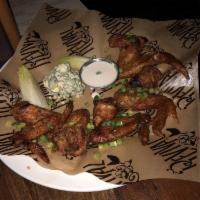 Dry Rubbed Wings · Dry rubbed wings with blue cheese dressing.