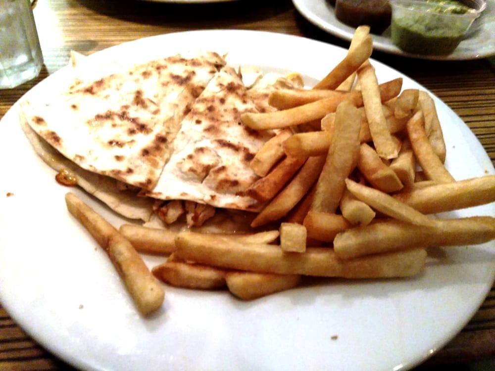 Chicken Quesadilla · Served with guacamole, pico de gallo and sour cream. Served with french fries or mixed green salad.