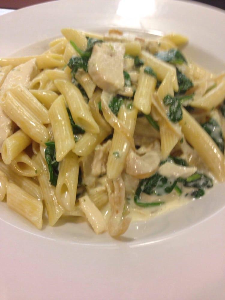 Penne Florentine · Roasted chicken, caramelized onion, spinach and cream sauce. Add pancetta for an additional charge.