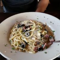 Linguini Carbonara · Served with house rolls and side salad or soup of the day.