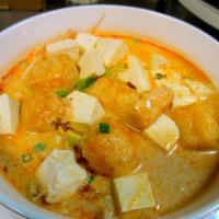 Curry Tofu Udon Soup · Spicy.with bean sprouts and green bok choy,(vegetarian)