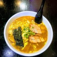 Spicy Miso Ramen · Ramen noodles in spicy miso base broth served with slices of pork belly, boiled egg, cabbage...