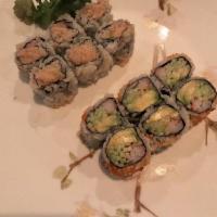 California Roll · Crab, cucumber, avocado and flying fish roe.