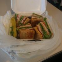 Turkey Club Sandwich · Mayo mustard lettuce tomato cheese avocado turkey, bacon , ham  