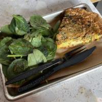 Veggie Quiche · Egg, spinach, sun-dried tomato, chives, potatoes, bell peppers, Monterrey cheese, flaky pie ...