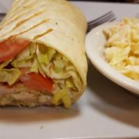 Shrimp Salad Wrap · Fresh shrimp salad with tomatoes and lettuce.